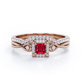 Halo 0.85 TCW Princess Lab-Created Ruby Infinity Wedding Set