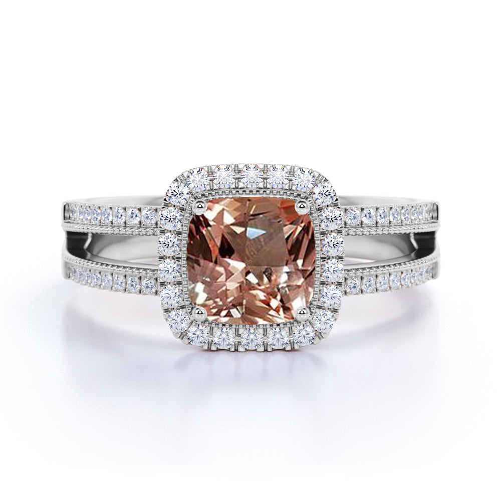 1.75 ct Cushion Morganite Split Shank Infinity Engagement Ring