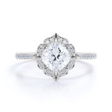 1.25 Carat Cushion Cut Moissanite Floral Engagement Ring