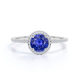 Stylish 1.50 Carat Round Cut Sapphire and Diamond Sparkling Halo Engagement Ring in White Gold