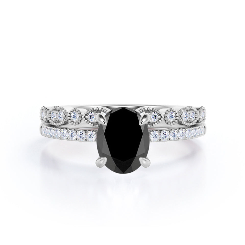 Vintage design 1.50 Carat Oval cut Lab Black Diamond Wedding Set for Women in Rose Gold