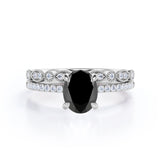 Vintage design 1.50 Carat Oval cut Lab Black Diamond Wedding Set for Women in Rose Gold