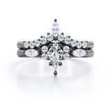 Elegant Fancy Cut Gems 0.7 carat Kite Moissanite and Diamond Wedding Ring Set in Rose Gold