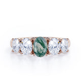 Oval Basket Set 1.25 carat Moss Green Agate and moissanite Fine Jewelry Ring in Rose Gold