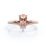 Two Stones 0.55 carat Pear Morganite and Moissanite Nestled Engagement Ring in White Gold
