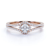 .83 ct Round Engagement Ring - Round Cut Real Diamond - Split Shank - Halo Ring - 10K Rose Gold