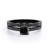 Lattice 1.5 TCW Princess Cut Lab Created Black Diamond 4-Prong Pave Bridal Set in White Gold