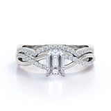 Three Stone 1.50 Carat Emerald Cut Moissanite Bridal Set