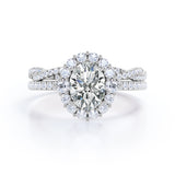 Halo 2 Carat Oval Cut Moissanite Bridal Set