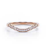 0.15 TCW Round Cut Diamond - Pave Channel Design - Curved Shank Starlight Wedding Band - 10K Rose Gold