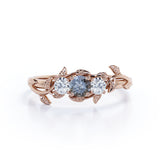 0.50 Ct Round Cut Salt and Pepper Diamond Floral Engagement Ring