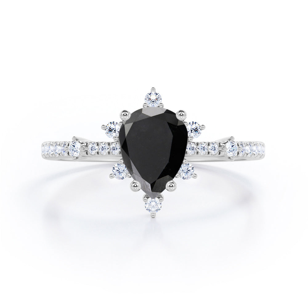Snowflake 0.7 carat Pear Black Diamond Classic Engagement Ring in Black Gold