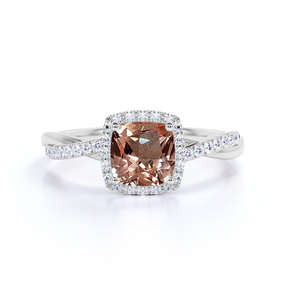 Infinity 1.25 ct Cushion Morganite Halo Engagement Ring