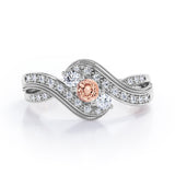 Double Milgrain Curve Infinity 0.7 carat Round Morganite and Moissanites Engagement Ring in Rose Gold
