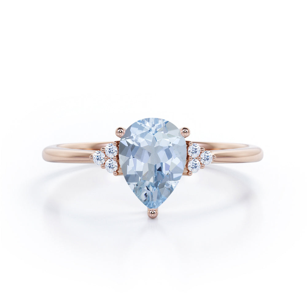 Seven Stone 0.5 ct Pear Aquamarine Solitare Engagement Ring