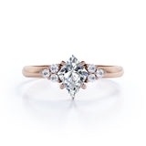 Clustered Triangle 0.55 carat Kite Moissanite and Diamond Engagement Ring in White Gold