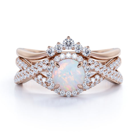 Twisted 1.50 Ct Round Cut Lab Created Opal Wedding Ring Set