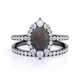1.75 Ct Oval Cut Lab Created Black Opal Halo Wedding Ring Set