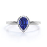 Halo 1.20 Ct Pear Cut Lab Sapphire Engagement Ring