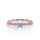 1.10 Carat Princess Cut Aquamarine And Diamond  Art Deco Engagement Ring In White Gold