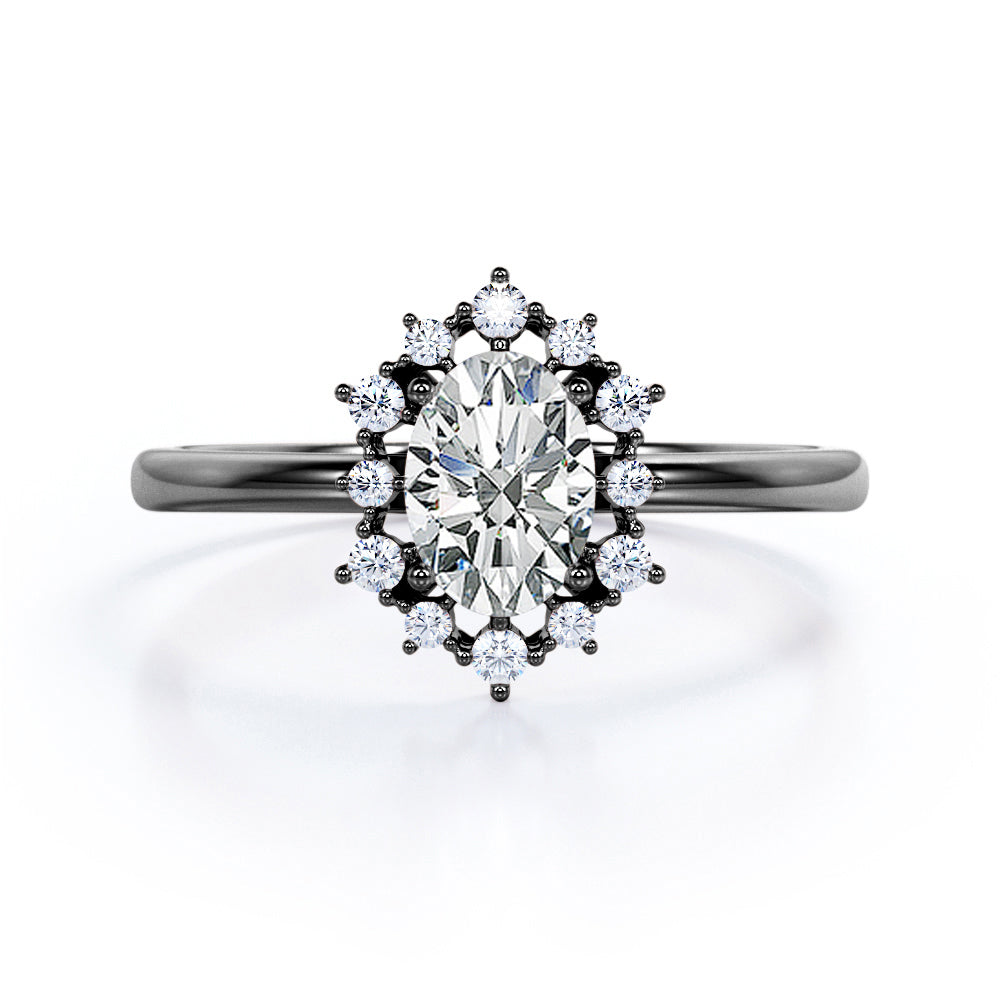 Floating Halo 0.6 carat Oval Moissanite and Diamond Engagement Ring in Rose Gold