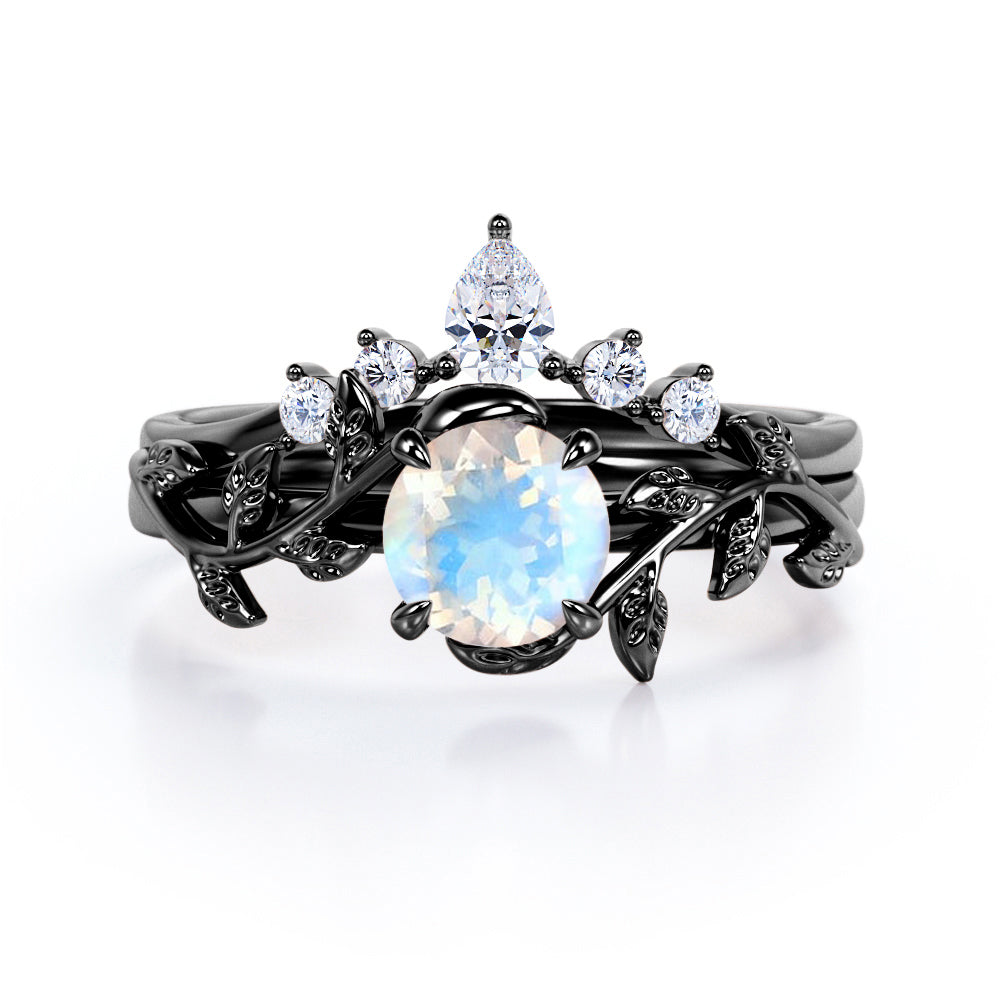 0.55 ct Round Moonstone Nature-Inspired Bridal Set