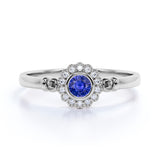 1.25 Carat Round cut Sapphire and Diamond Halo Engagement Ring in White Gold