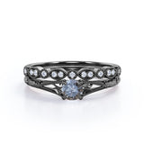 Leaf 0.75 Ct Round Salt and Pepper Diamond Wedding Ring Set