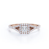 Women's Ring 1 carat Square Moissanite and Diamond Split Shank Engagement Ring in White Gold