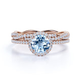 Halo 1.50 ct Round Aquamarine Infinity Bridal Wedding Ring Set