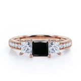 Past, Present and Future 1.25 Carat Princess Cut lab created Black Diamond Vintage Milgrain Engagement Ring In White Gold