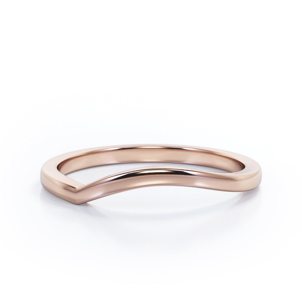 Curved Shank Wedding Band - Stackable Wedding Ring Band - Genuine Wedding Band - 10K White Gold