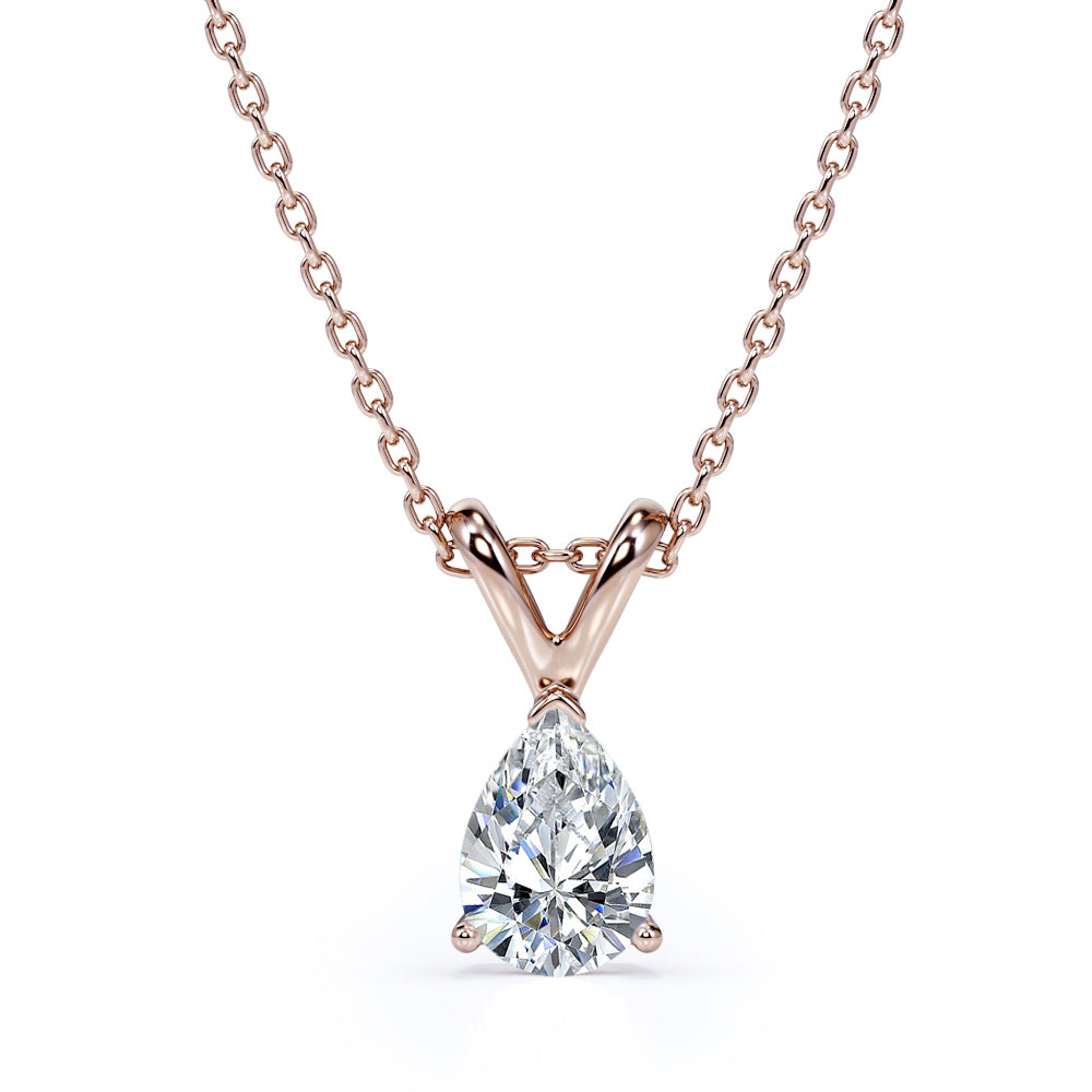 Double-Bail Solitaire 2 Carat Pear Certified Moissanite Timeless Pendant Necklace in Yellow Gold