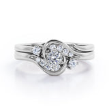 6 Prong Tension Design - 0.55 TCW Round Shaped Moissanite and Diamond - Flush Chanel Wedding Ring Set - Rose Gold
