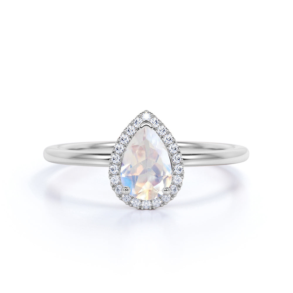 1.50 Carat Pear Shaped Moonstone Wedding Ring in Rose Gold - Vintage Moonstone Ring