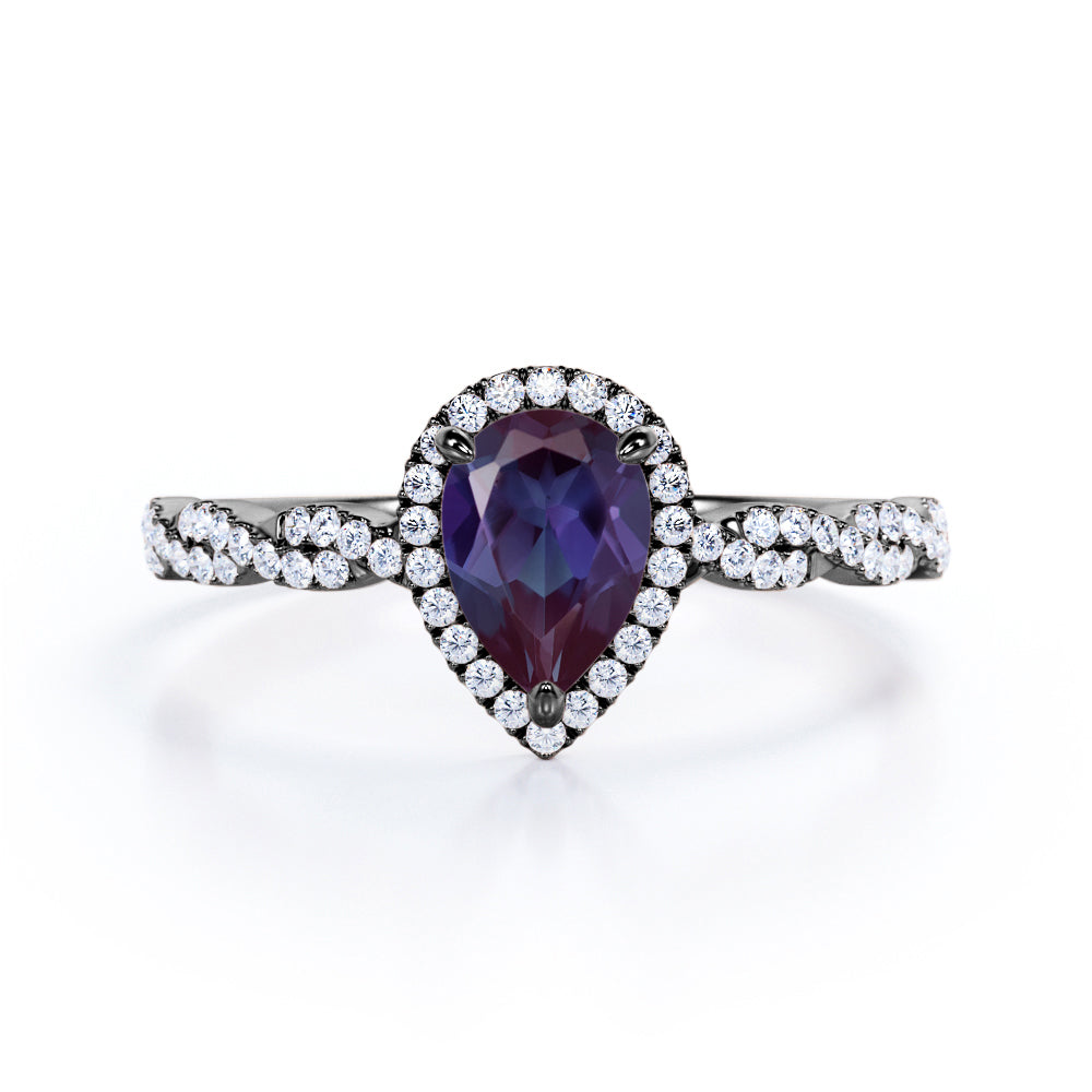 Infinity 1.45 Ct Pear Lab Alexandrite Halo Engagement Ring