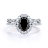 Infinity Artdeco 2 Carat Oval cut Lab Black Diamond Wedding Bridal Ring Set in Rose Gold