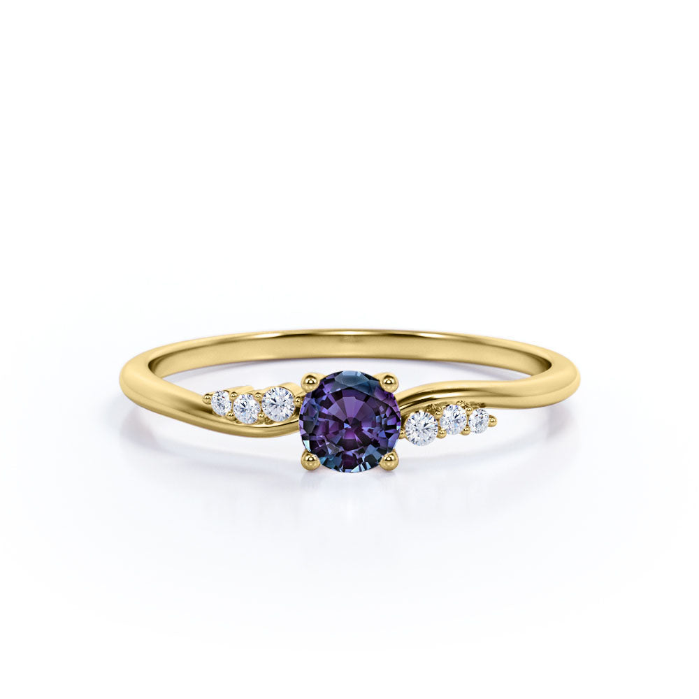 Asymmetric 1.15 Carat Round Cut Lab Created Alexandrite And Diamond Seven Stone Engagement Ring In White Gold