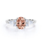 Twisted Rope Shank 1 carat Oval Morganite Engagement Ring in White Gold
