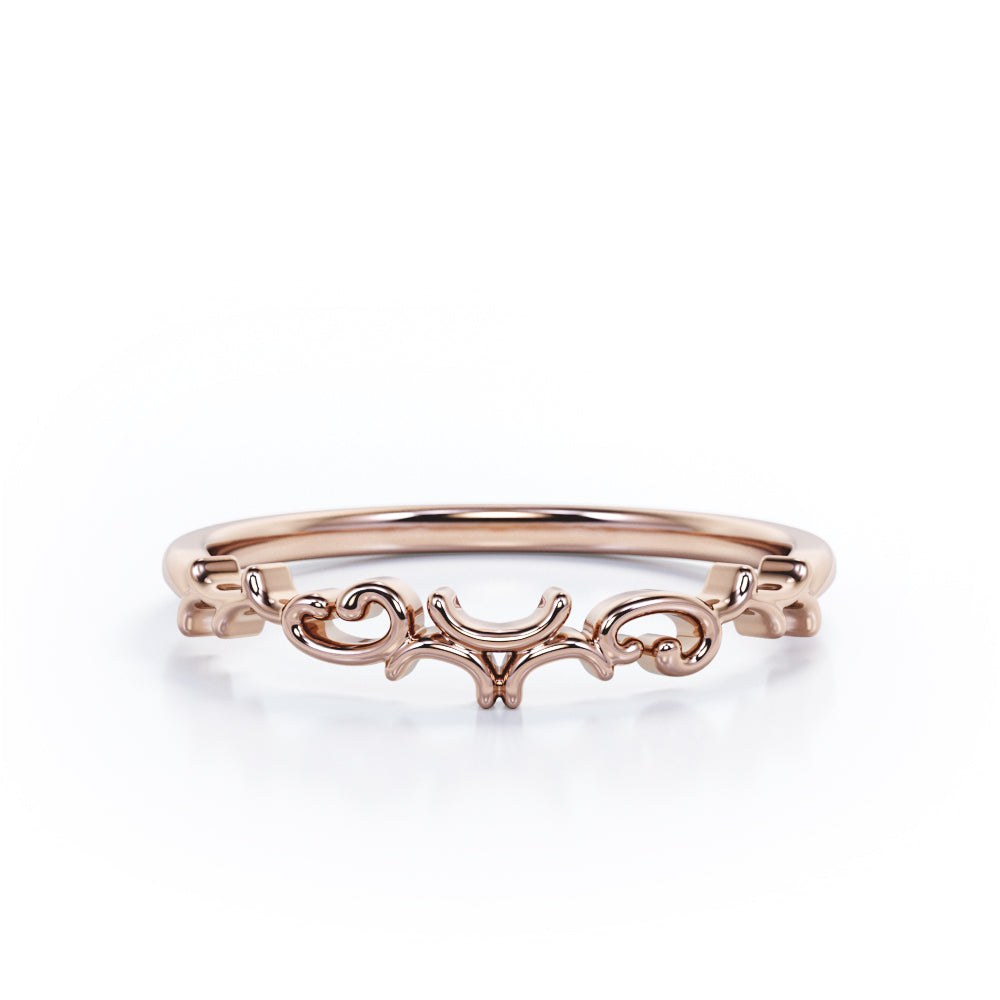 Art Deco Filigree Shank Wedding Ring Band Band