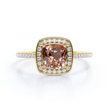 Vintage Style 1.50 Carat Cushion Cut Peach Pink Morganite Solitaire Engagement Ring in Rose Gold