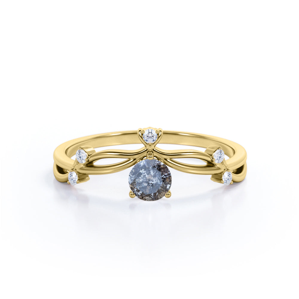 Crown 0.65 Ct Round Salt and Pepper Diamond Engagement Ring