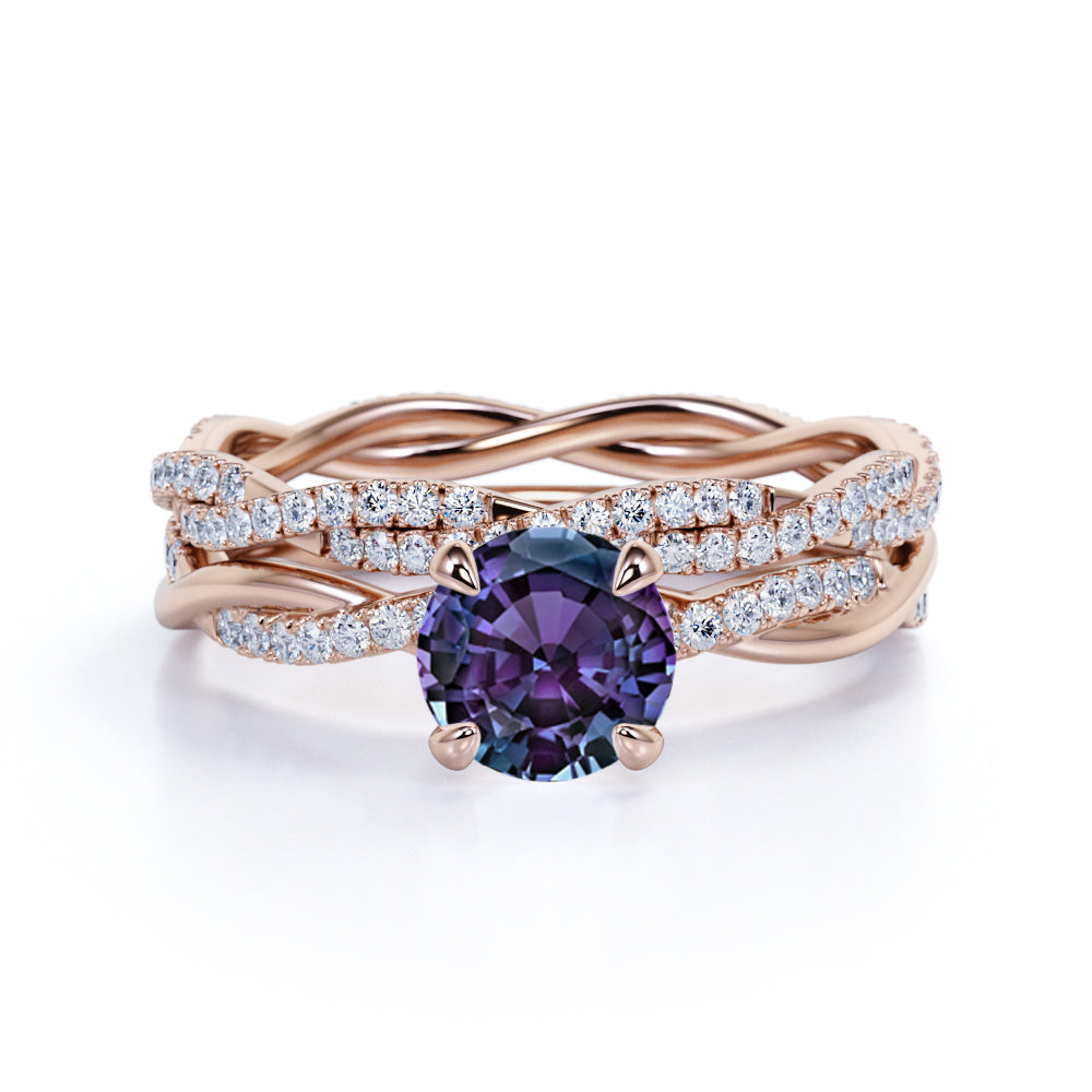 Infinity 1.75 Ct Round Cut Alexandrite Bridal Set