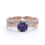 Infinity 1.75 Ct Round Cut Alexandrite Bridal Set