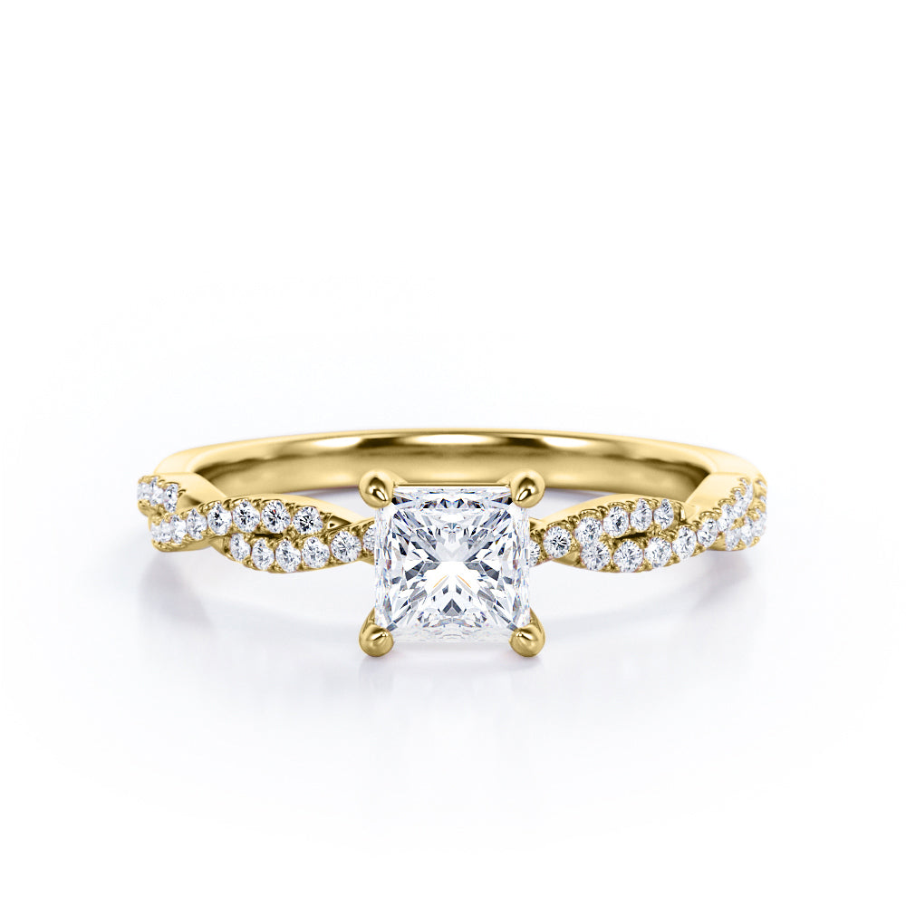Certified Twisted 0.50 Ct Princess Lab Diamond Engagement Ring