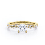 Certified Twisted 0.50 Ct Princess Lab Diamond Engagement Ring
