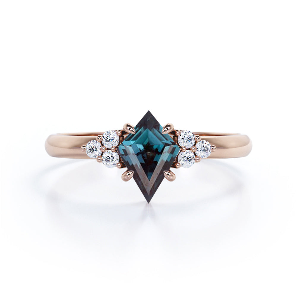 Asymmetric Bezel Set 1 Carat Kite Shaped Lab Created Alexandrite And Diamond Seven Stone Engagement Ring In White Gold