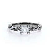 Infinity 1 carat Square Cut Moissanite and Diamond Halo Promise Ring in White Gold
