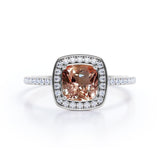 Vintage Style 1.50 Carat Cushion Cut Peach Pink Morganite Solitaire Engagement Ring in Rose Gold