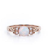 Tiny Butterfly 0.5 carat Round Opal and Diamond Vintage Engagement Ring in Rose Gold